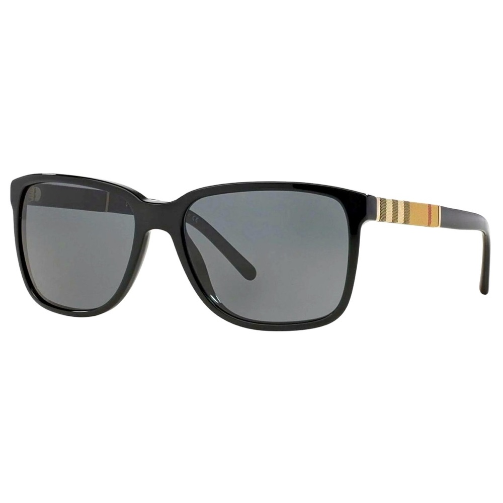Burberry Black Sunglasses with Tan Striped Arms